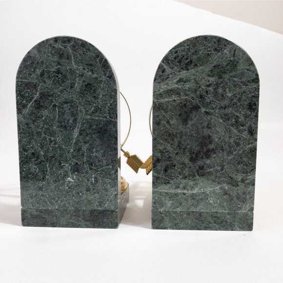 Green Marble Armillary Sphere Bookends With Brass Accents - Picture 6 of 11